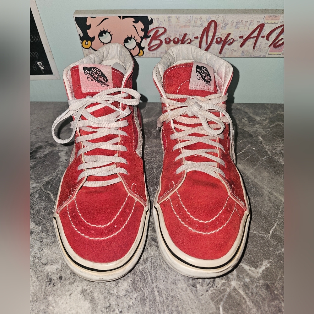 Vans Sk8-Hi Red & White High Top Sneakers - Women’s 8 / Men’s 6.5